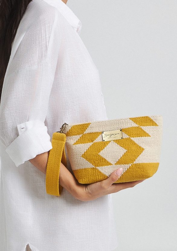 Mustard and discount black clutch bag