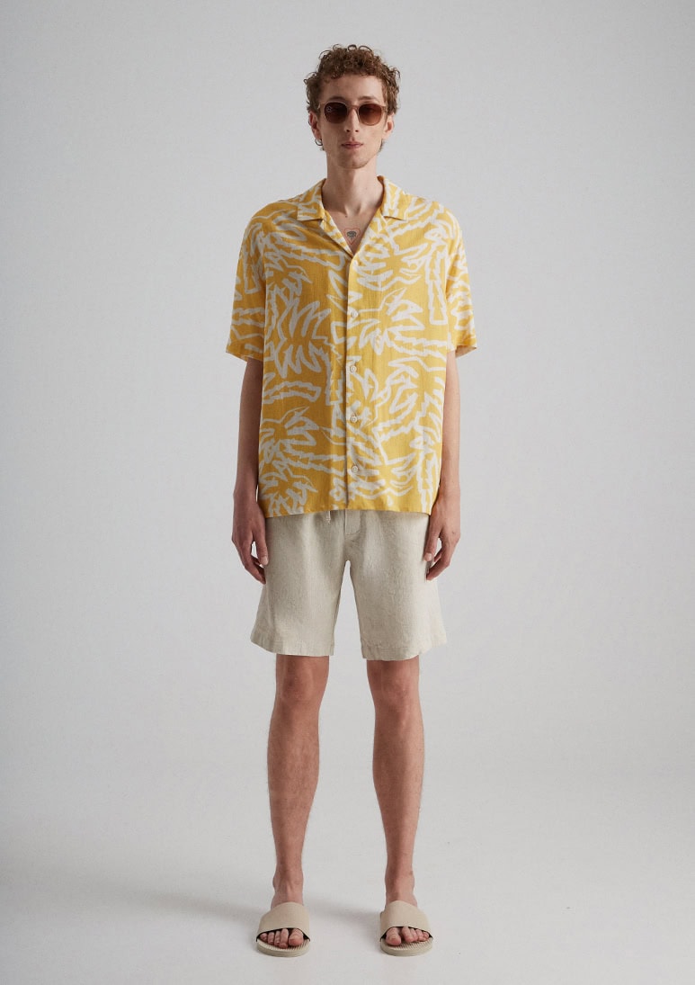 Mallorca Mustard Printed Short Sleeve Shirt - Sea You Soon