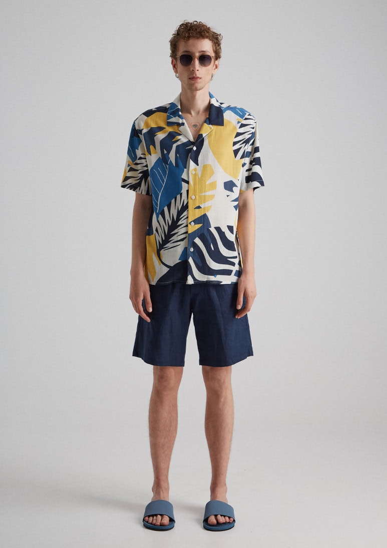 Tarragona Mustard Printed Short Sleeve Shirt - Sea You Soon